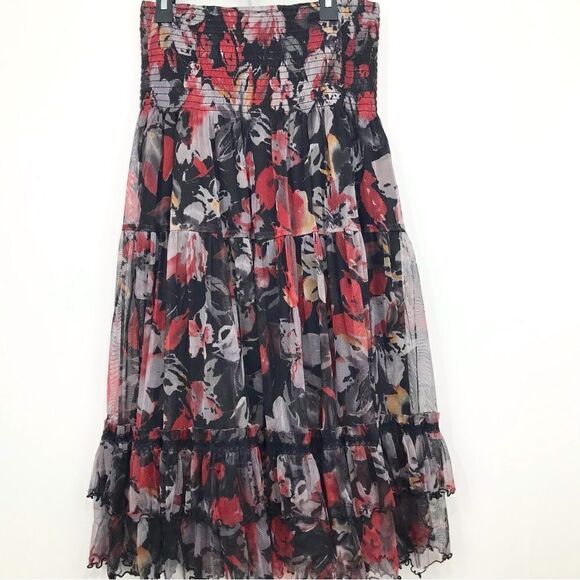 Lapis Dark Floral Whimsigoth Tiered Ruffle Smocked Versatile Halter Dress Skirt - Picture 7 of 16